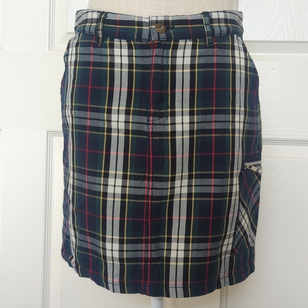 Tommy Hilfiger Tartan Plaid Cotton Mini Skirt Blue Green